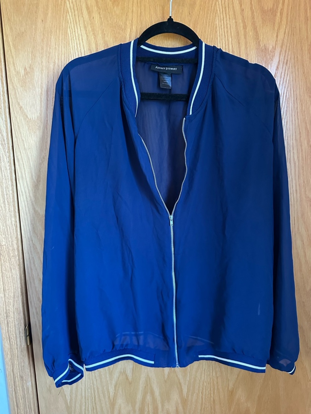 Ashley Stewart Royal Blue Sheer Bomber Jacket
